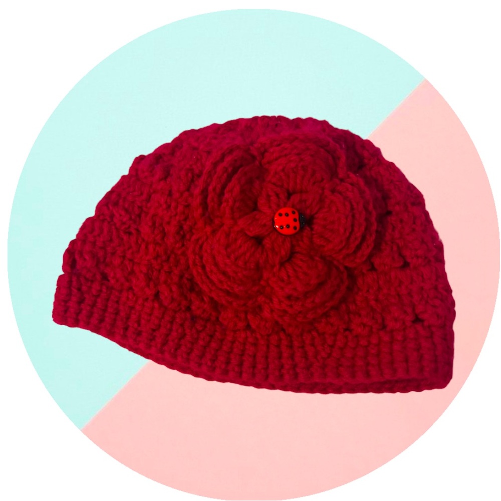 Girl’s red crochet beanie hat